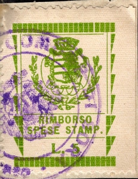 Marca da Bollo del Comune di SORA su Carta Bianca di dimensioni 20 x 30 mm