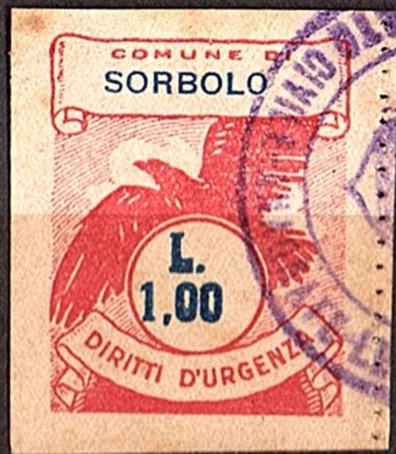 Marca da Bollo del Comune di SORBOLO su Carta Bianca Sottile di dimensioni 21 x 29 mm