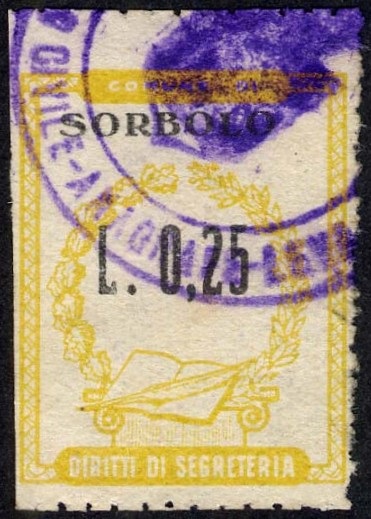 Marca da Bollo del Comune di SORBOLO su Carta Bianca di dimensioni 20,5 x 26,5 mm