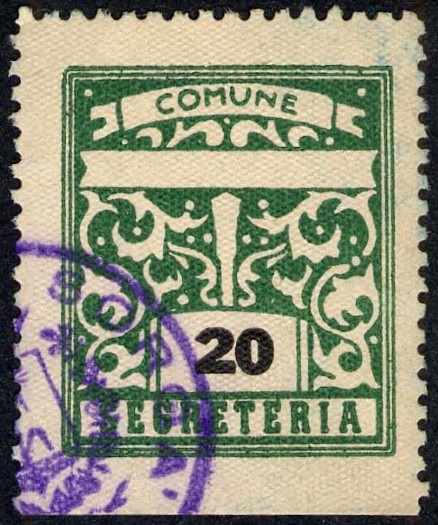 Marca da Bollo del Comune di SORGA su Carta Bianca di dimensioni 23 x 27 mm