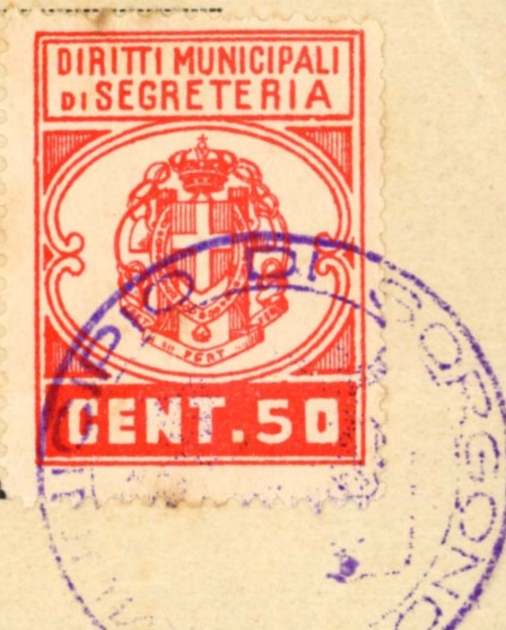 Marca da Bollo del Comune di SORGONO su Carta Bianca Sottile di dimensioni 24 x 31,5 mm