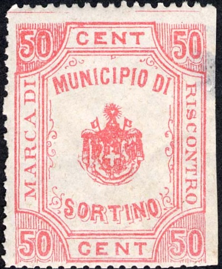Marca da Bollo del Comune di SORTINO su Carta Bianca Sottile di dimensioni 23,5 x 28 mm