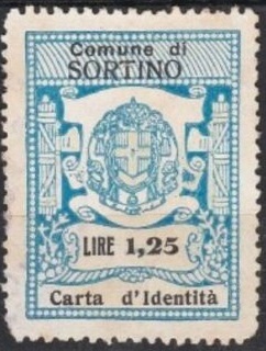 Marca da Bollo del Comune di SORTINO su Carta Bianca Sottile di dimensioni 26 x 35 mm