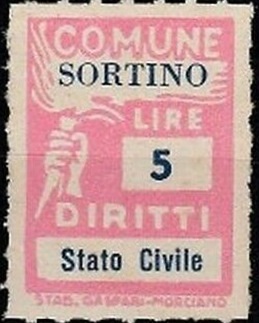 Marca da Bollo del Comune di SORTINO su Carta Bianca di dimensioni 19 x 26 mm
