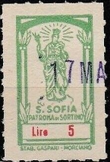 Marca da Bollo del Comune di SORTINO su Carta Bianca di dimensioni 19 x 28 mm