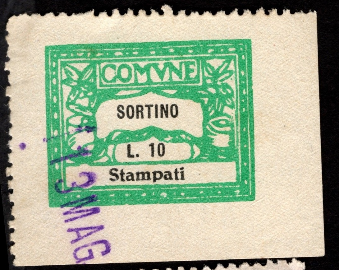 Marca da Bollo del Comune di SORTINO su Carta Bianca di dimensioni 24 x 22 mm