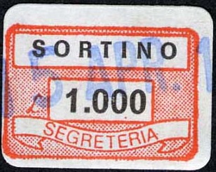 Marca da Bollo del Comune di SORTINO su Carta Bianca di dimensioni 20 x 14,5 mm