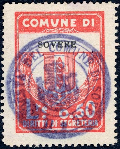 Marca da Bollo del Comune di SOVERE su Carta Bianca di dimensioni mm