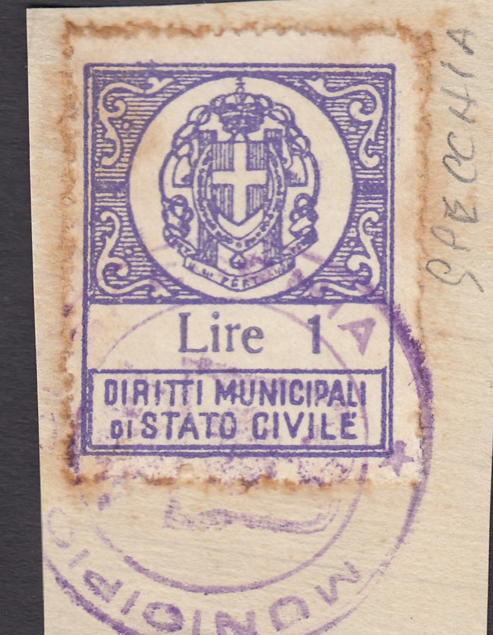Marca da Bollo del Comune di SPECCHIA su Carta Bianca di dimensioni 26 x 31 mm