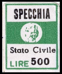 Marca da Bollo del Comune di SPECCHIA su Carta Bianca di dimensioni 16 x 19 mm