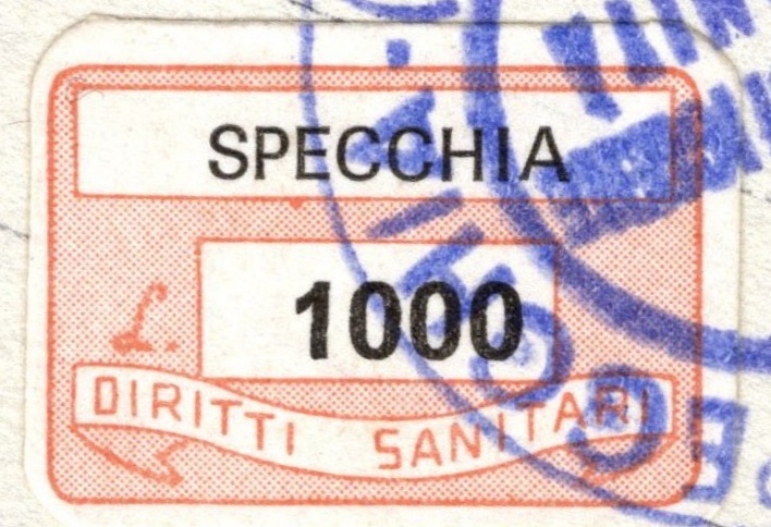 Marca da Bollo del Comune di SPECCHIA su Carta Bianca di dimensioni 20 x 14 mm