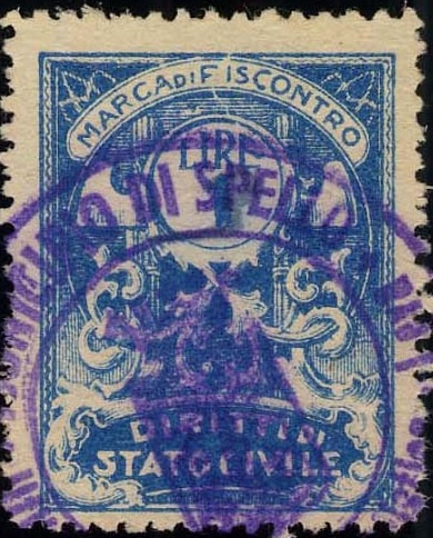 Marca da Bollo del Comune di SPELLO su Carta Bianca di dimensioni 22 x 29,5 mm