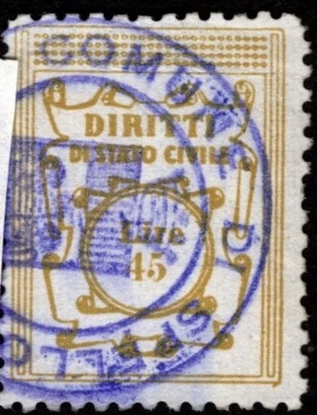 Marca da Bollo del Comune di SPELLO su Carta Bianca di dimensioni 22 x 25,5 mm