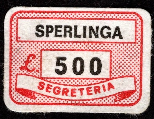 Marca da Bollo del Comune di SPERLINGA su Carta Bianca di dimensioni 20 x 14 mm