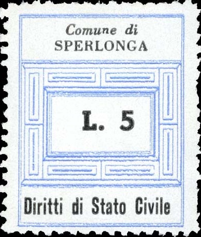 Marca da Bollo del Comune di SPERLONGA su Carta Bianca di dimensioni 23 x 29,5 mm