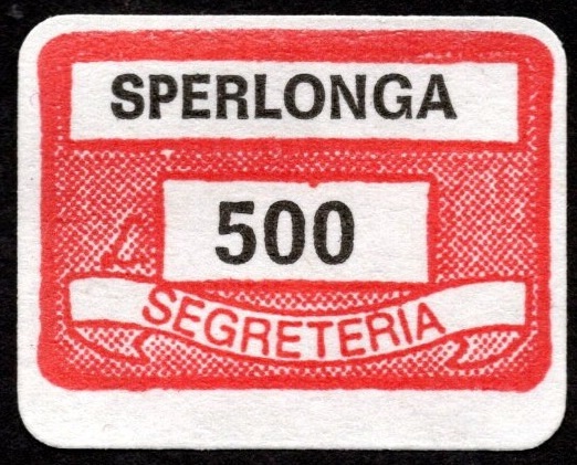Marca da Bollo del Comune di SPERLONGA su Carta Bianca di dimensioni 19 x 13,5 mm