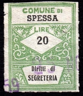 Marca da Bollo del Comune di SPESSA su Carta Bianca di dimensioni 22 x 29 mm