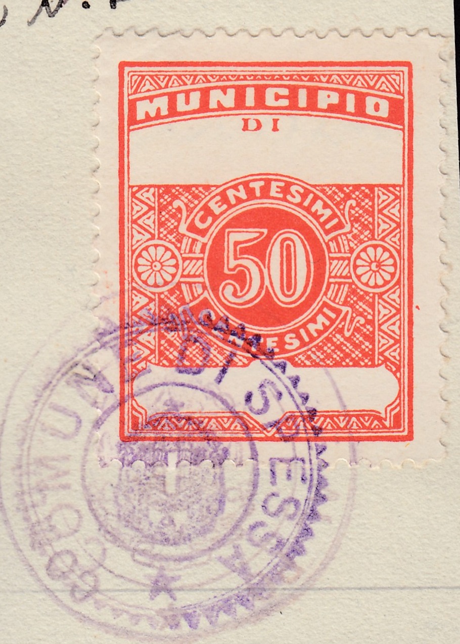 Marca da Bollo del Comune di SPESSA su Carta Bianca di dimensioni 22,5 x 29 mm