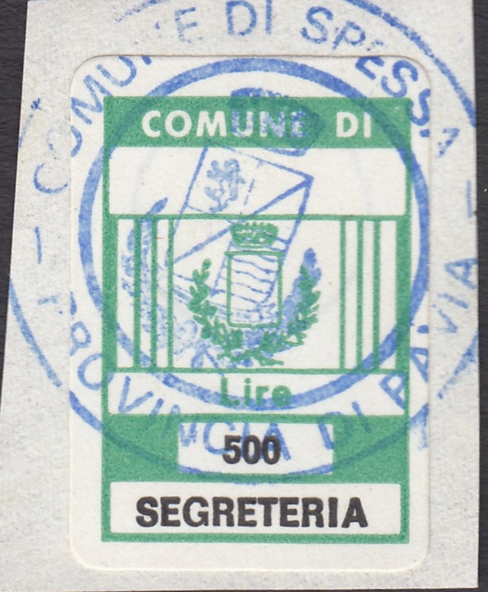 Marca da Bollo del Comune di SPESSA su Carta Bianca di dimensioni 19 x 26 mm