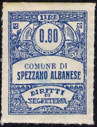 Marca da Bollo del Comune di SPEZZANO ALBANESE su Carta Bianca di dimensioni 22,5 x 29 mm