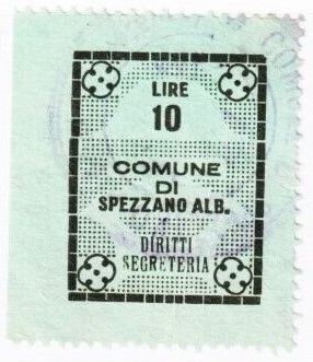 Marca da Bollo del Comune di SPEZZANO ALBANESE su Carta smeraldo di dimensioni 22 x 29 mm