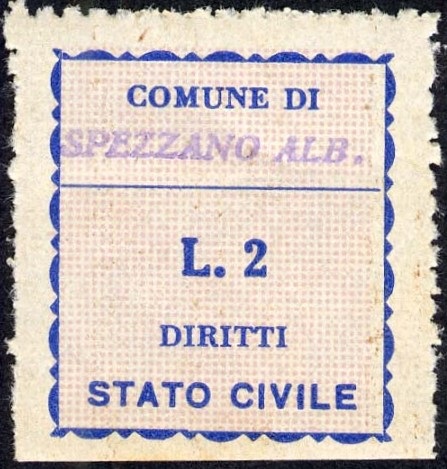 Marca da Bollo del Comune di SPEZZANO ALBANESE su Carta Bianca di dimensioni 23,5 x 27 mm