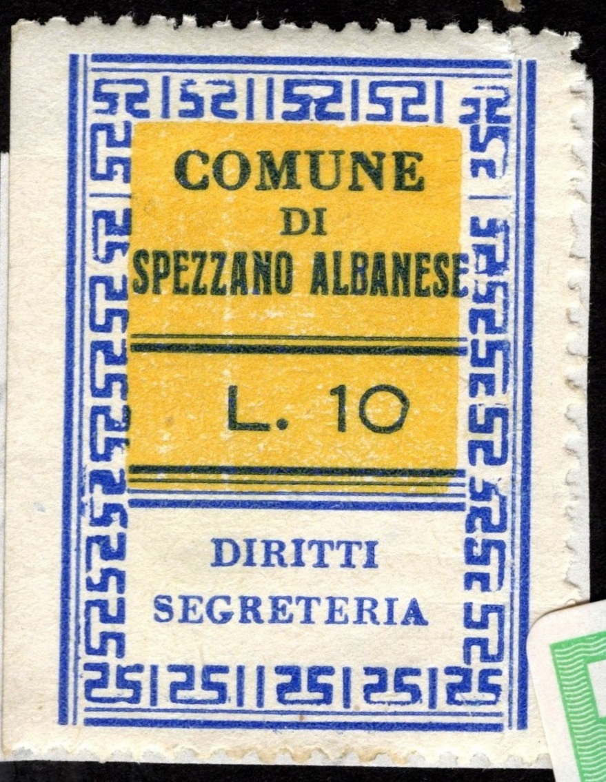 Marca da Bollo del Comune di SPEZZANO ALBANESE su Carta Bianca di dimensioni 23,5 x 32 mm