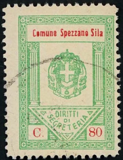 Marca da Bollo del Comune di SPEZZANO DELLA SILA su Carta Bianca di dimensioni 21 x 30 mm