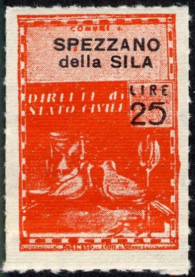 Marca da Bollo del Comune di SPEZZANO DELLA SILA su Carta Bianca Sottile di dimensioni 21 x 31,5 mm
