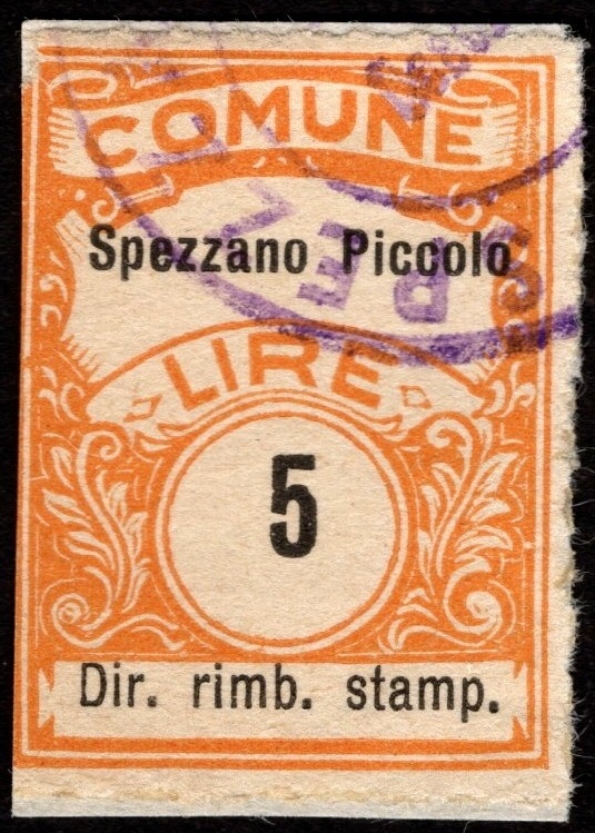 Marca da Bollo del Comune di SPEZZANO PICCOLO su Carta Bianca di dimensioni 13 x 17,5 mm