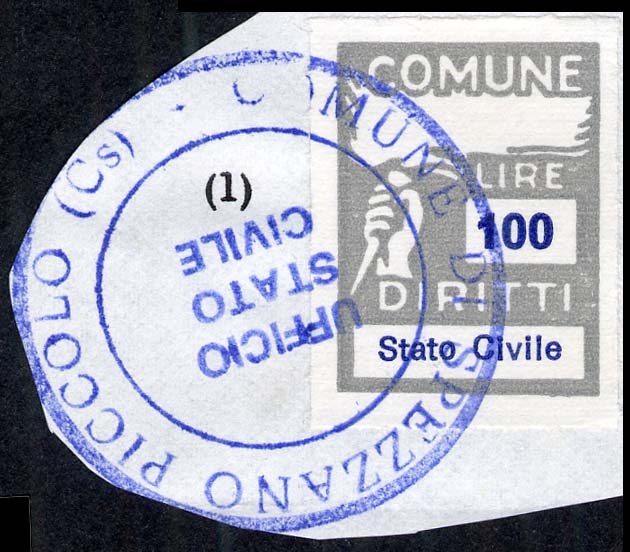 Marca da Bollo del Comune di SPEZZANO PICCOLO su Carta Bianca di dimensioni 13 x 17,5 mm