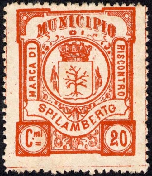 Marca da Bollo del Comune di SPILAMBERTO su Carta Bianca di dimensioni 26 x 32 mm