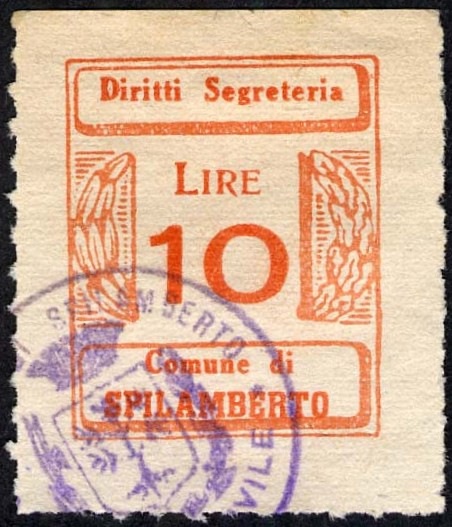 Marca da Bollo del Comune di SPILAMBERTO su Carta Bianca di dimensioni 21,5 x 26 mm