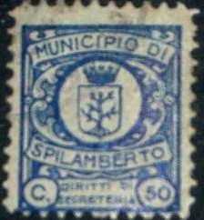 Marca da Bollo del Comune di SPILIMBERGO su Carta Bianca Sottile di dimensioni 22 x 25,5 mm