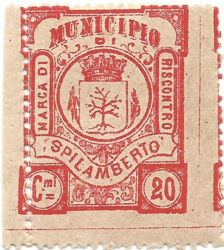 Marca da Bollo del Comune di SPILIMBERGO su Carta Bianca Sottile di dimensioni 22 X 27 mm