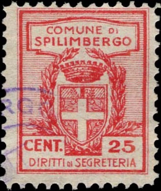 Marca da Bollo del Comune di SPILIMBERGO su Carta Bianca Sottile di dimensioni 22 X 27 mm