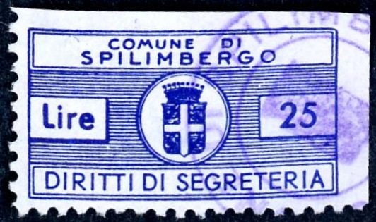 Marca da Bollo del Comune di SPILIMBERGO su Carta Bianca di dimensioni 28 x 15 mm