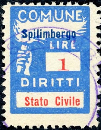 Marca da Bollo del Comune di SPILIMBERGO su Carta Bianca di dimensioni 18,5 x 26 mm