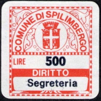 Marca da Bollo del Comune di SPILIMBERGO su Carta Bianca di dimensioni 19 x 20,5 mm