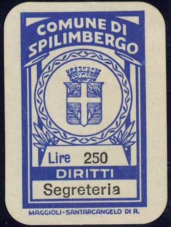 Marca da Bollo del Comune di SPILIMBERGO su Carta Bianca di dimensioni 14 x 22 mm