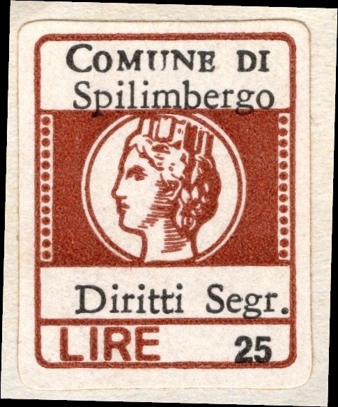Marca da Bollo del Comune di SPILIMBERGO su Carta Bianca di dimensioni 15 x 20 mm