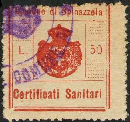 Marca da Bollo del Comune di SPINAZZOLA su Carta Paglia di dimensioni mm