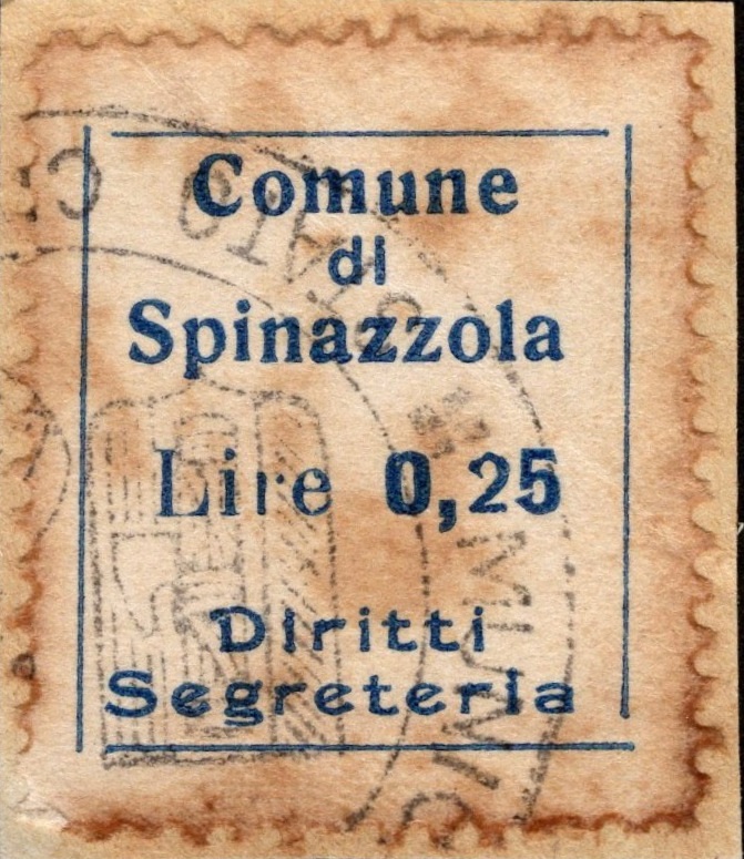 Marca da Bollo del Comune di SPINAZZOLA su Carta Bianca di dimensioni mm