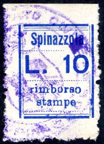 Marca da Bollo del Comune di SPINAZZOLA su Carta Bianca di dimensioni mm