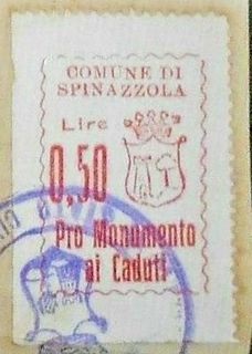 Marca da Bollo del Comune di SPINAZZOLA su Carta Bianca di dimensioni mm