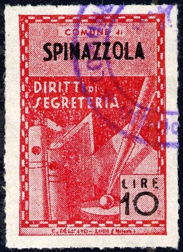 Marca da Bollo del Comune di SPINAZZOLA su Carta Bianca Sottile di dimensioni 21 X 32 mm