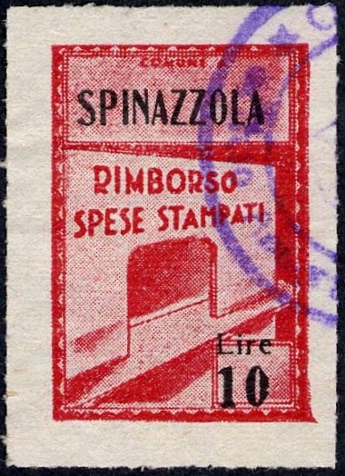 Marca da Bollo del Comune di SPINAZZOLA su Carta Bianca Sottile di dimensioni 19,5 x 28 mm