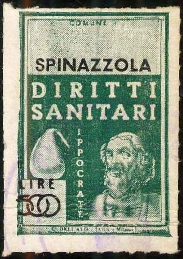 Marca da Bollo del Comune di SPINAZZOLA su Carta Bianca Sottile di dimensioni 21 X 32 mm