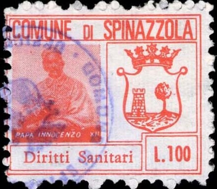 Marca da Bollo del Comune di SPINAZZOLA su Carta Bianca di dimensioni 27,5 x 22,5 mm