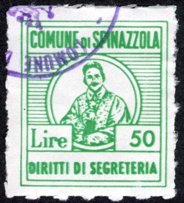 Marca da Bollo del Comune di SPINAZZOLA su Carta Bianca di dimensioni 21 x 23,5 mm